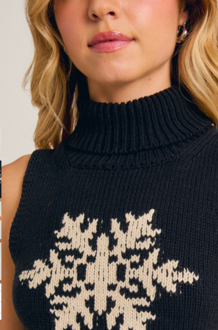Snowflake Sleeveless Turtle Neck Sweater