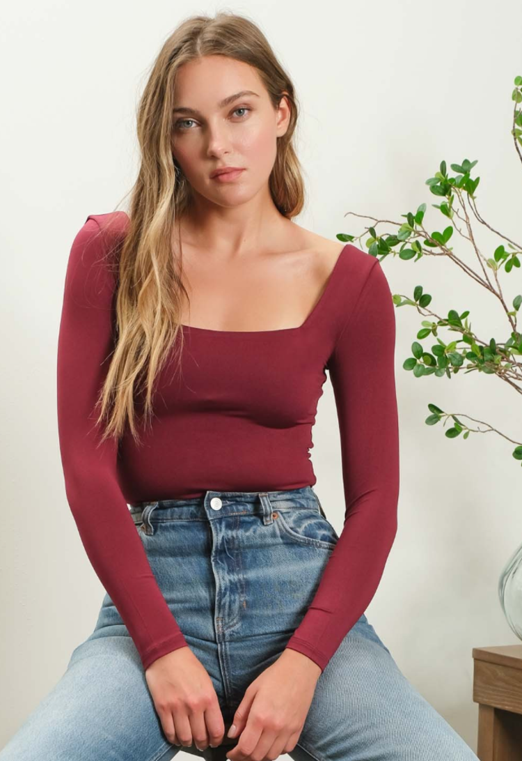 Square Neck Long Sleeve Bodysuit