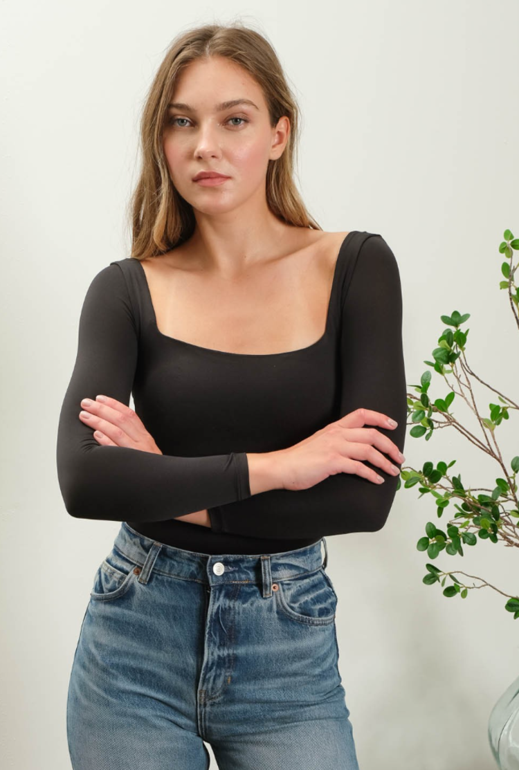 Square Neck Long Sleeve Bodysuit