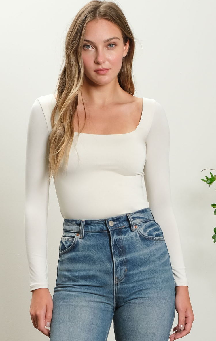 Square Neck Long Sleeve Bodysuit