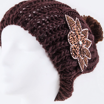 Beaded Lotus Beanie Brown OSM