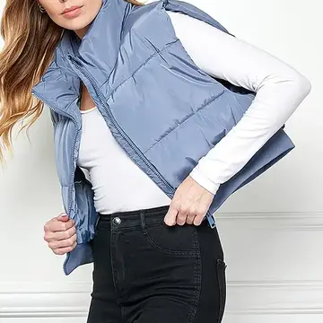 Cropped Puffer Vest w/Elastic Waist