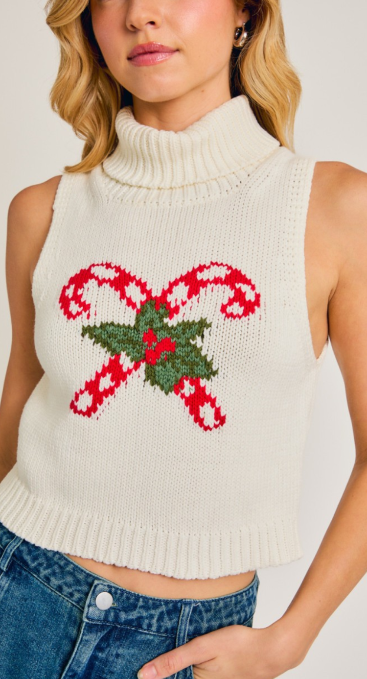 Candy Cane Sleeveless Turtle Neck