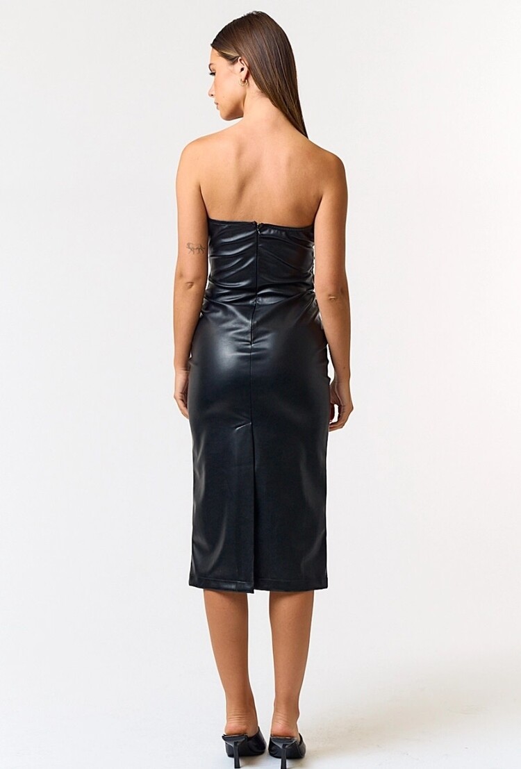 Faux Leather Sweetheart Midi Dress