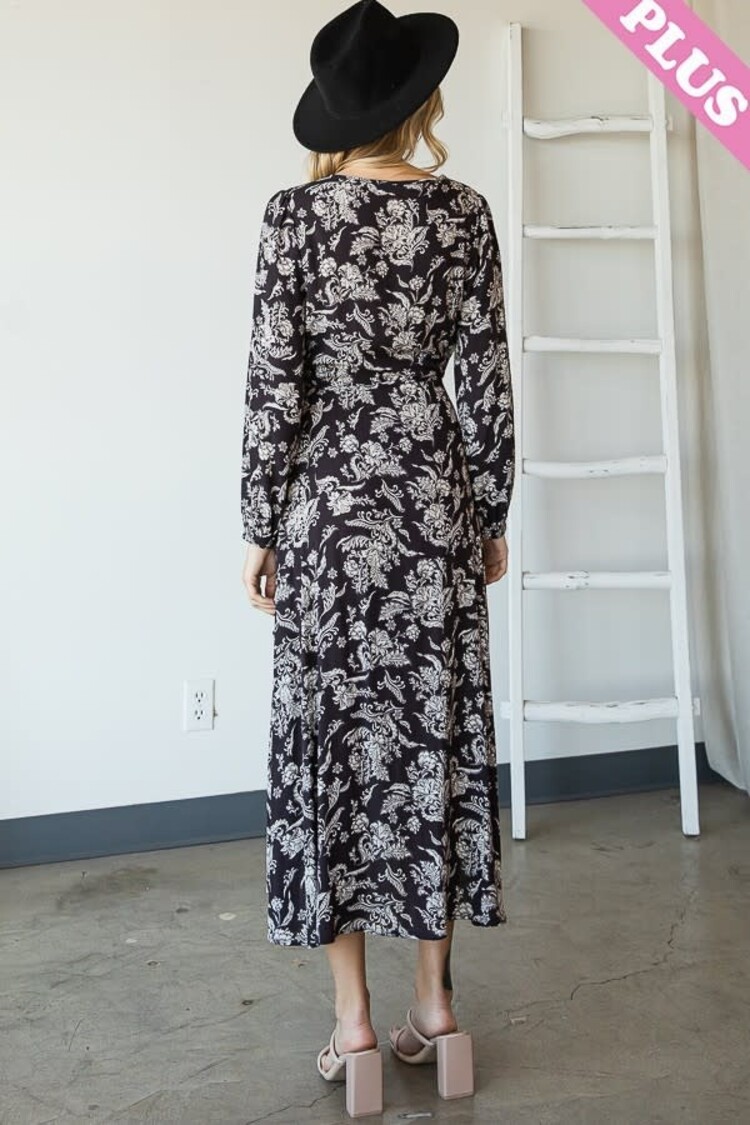 Floral Elastic Cuff Wrap Midi Dress