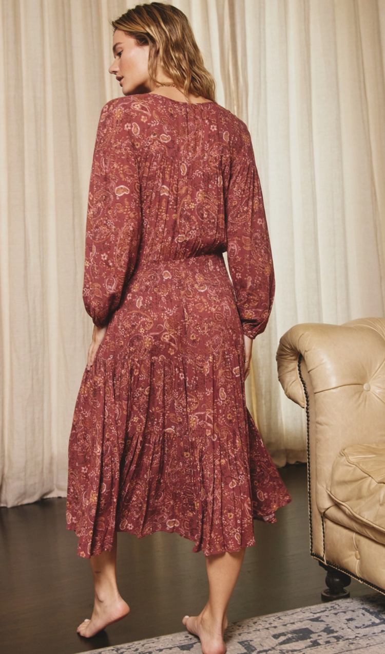 Paisley Smocked Waist Tiered Dress