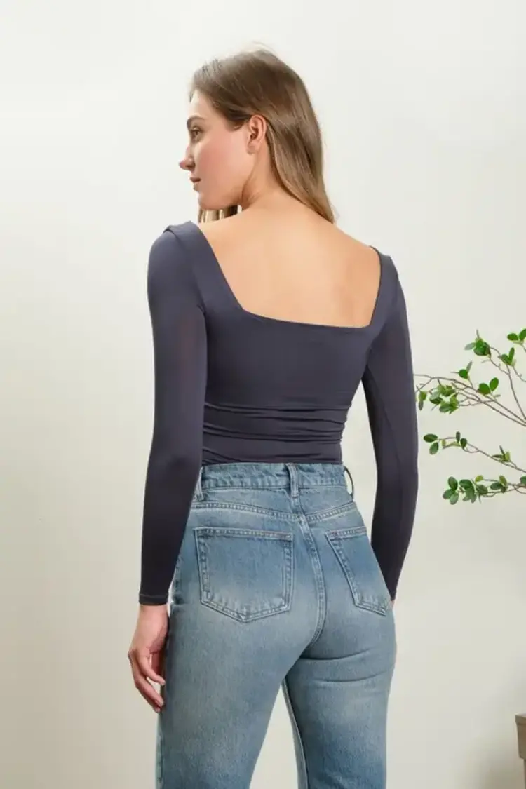 Reversible Square Neck Long Sleeve Top