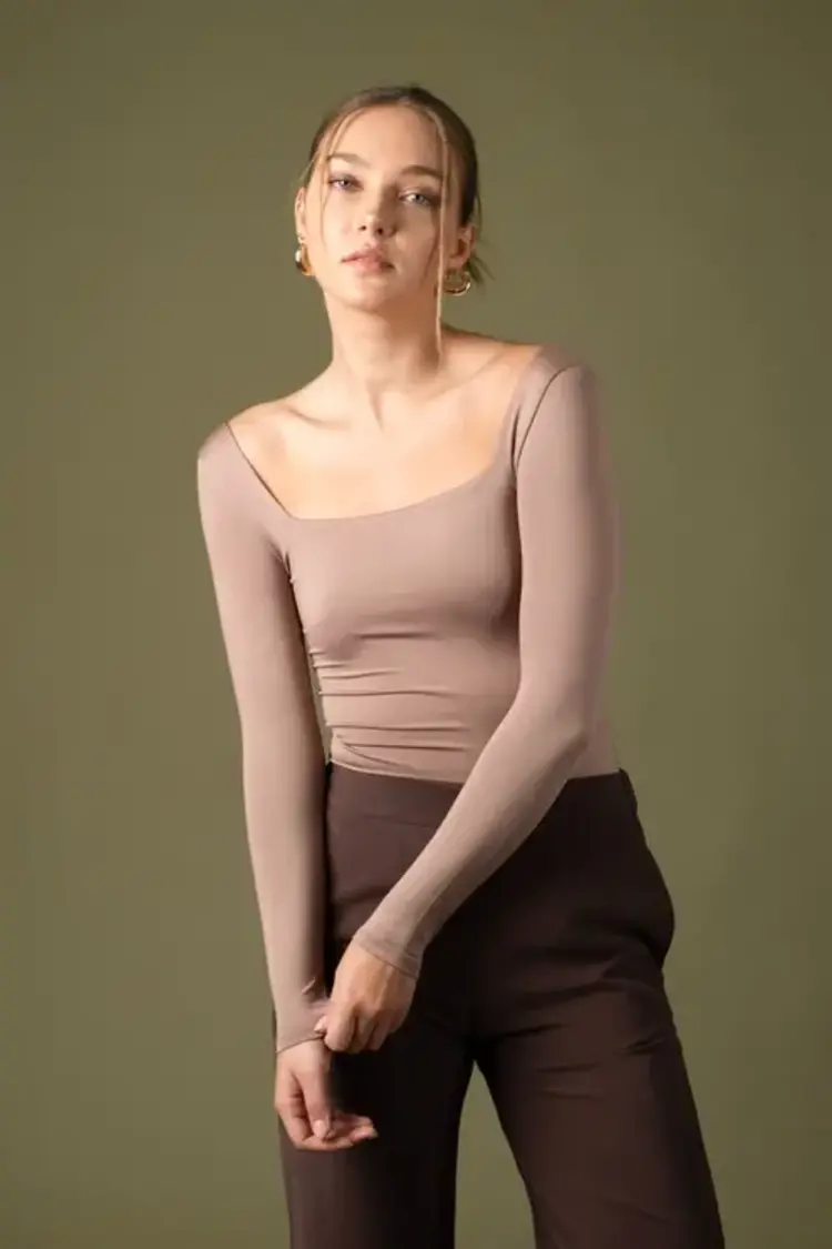 Reversible Square Neck Long Sleeve Top