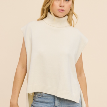 Hi-Low Sleeveless Turtleneck Sweater