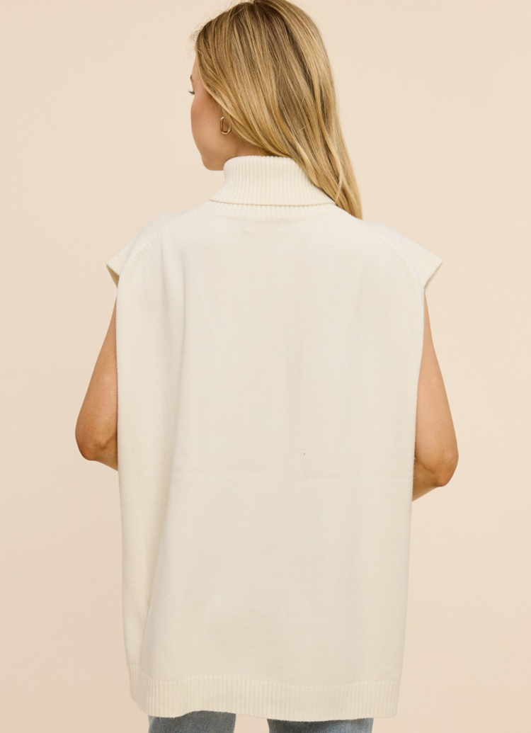 Hi-Low Sleeveless Turtleneck Sweater