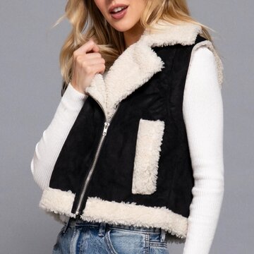 Faux Suede Inner Fur Zip Up Vest