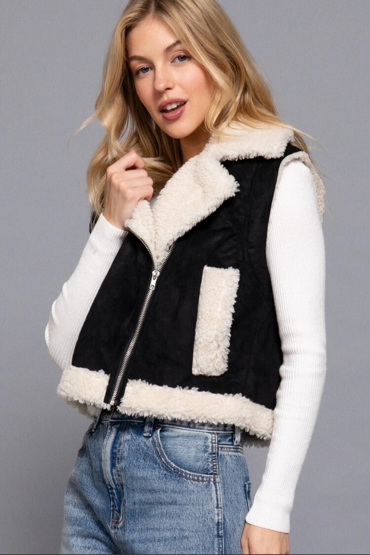 Faux Suede Inner Fur Zip Up Vest