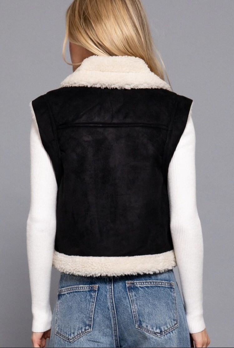 Faux Suede Inner Fur Zip Up Vest