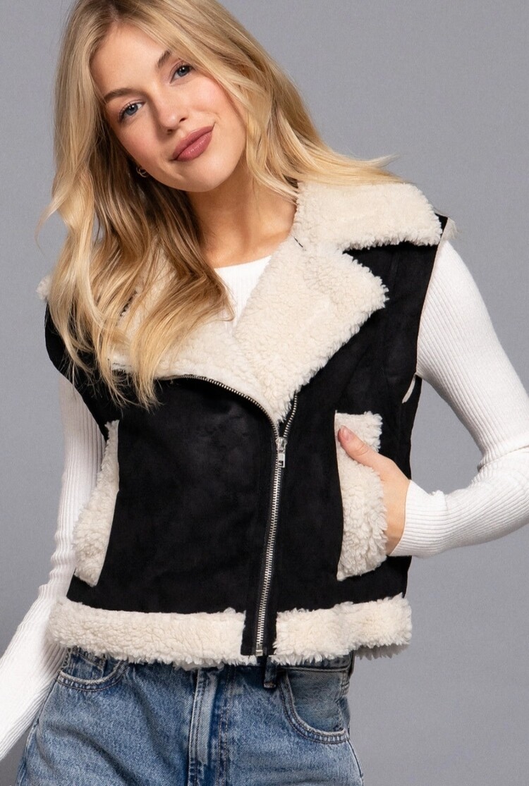 Faux Suede Inner Fur Zip Up Vest