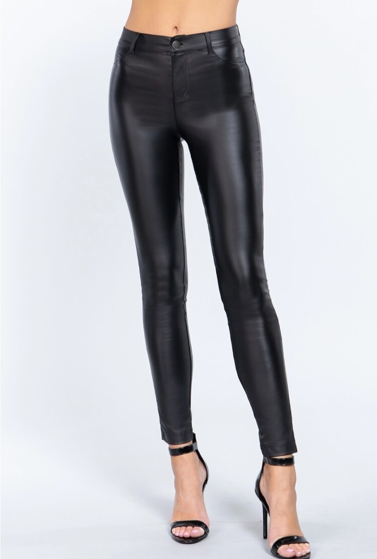 Faux Leather Zip-Up Pants