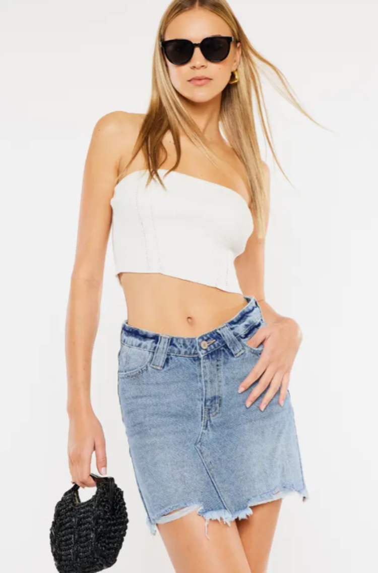 High Rise Frayed Hem Mini Skirt