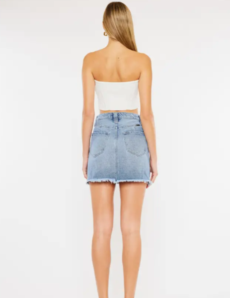 High Rise Frayed Hem Mini Skirt