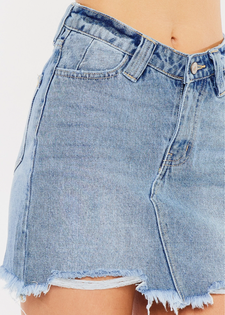 High Rise Frayed Hem Mini Skirt