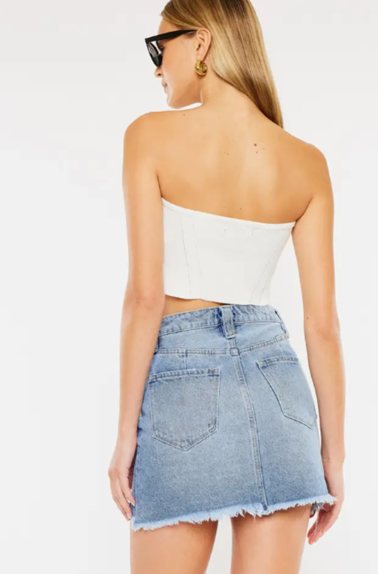 High Rise Frayed Hem Mini Skirt