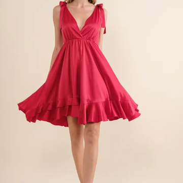 Satin Wrap Ruffle Mini Dress