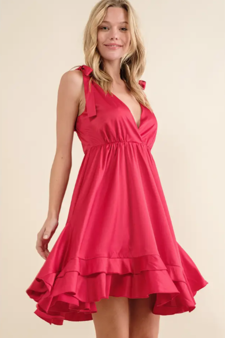 Satin Wrap Ruffle Mini Dress