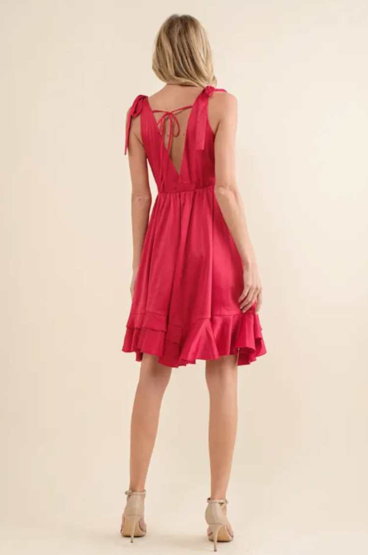 Satin Wrap Ruffle Mini Dress