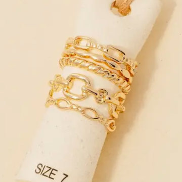 5Pc Rope/Chain Dainty Ring Set