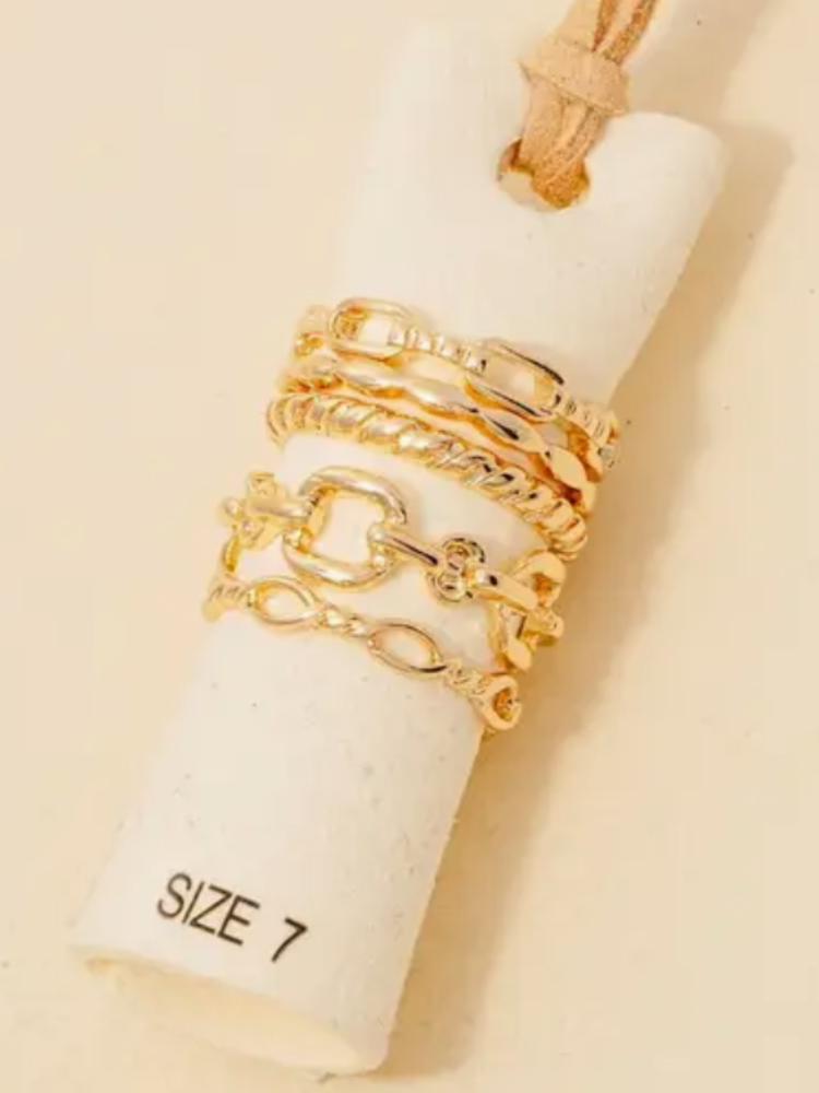 5Pc Rope/Chain Dainty Ring Set