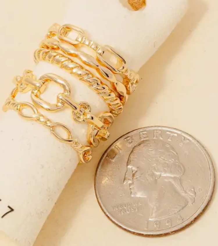 5Pc Rope/Chain Dainty Ring Set
