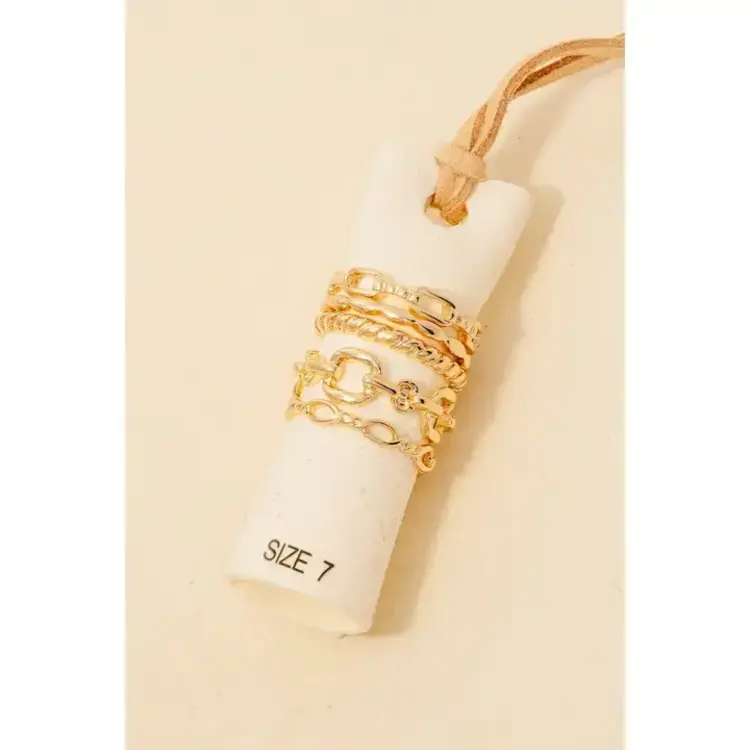 5Pc Rope/Chain Dainty Ring Set