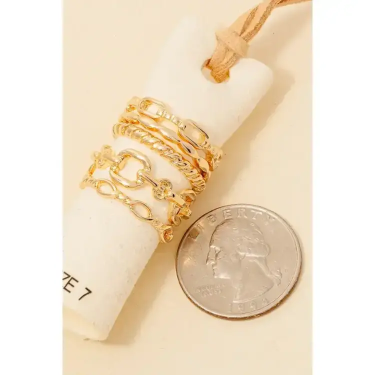 5Pc Rope/Chain Dainty Ring Set