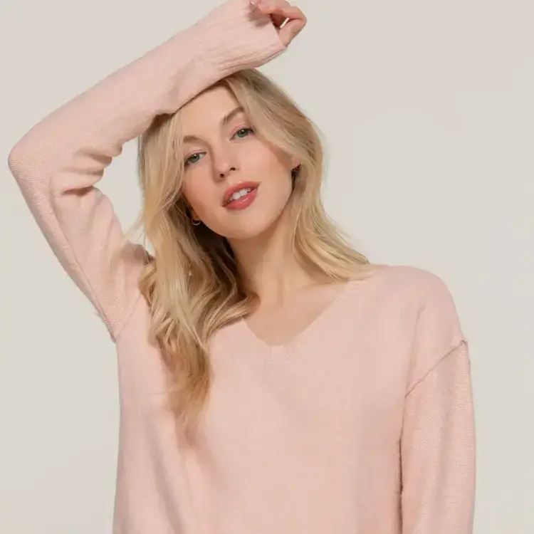 V-Neck Raised Seam Detail Sweater