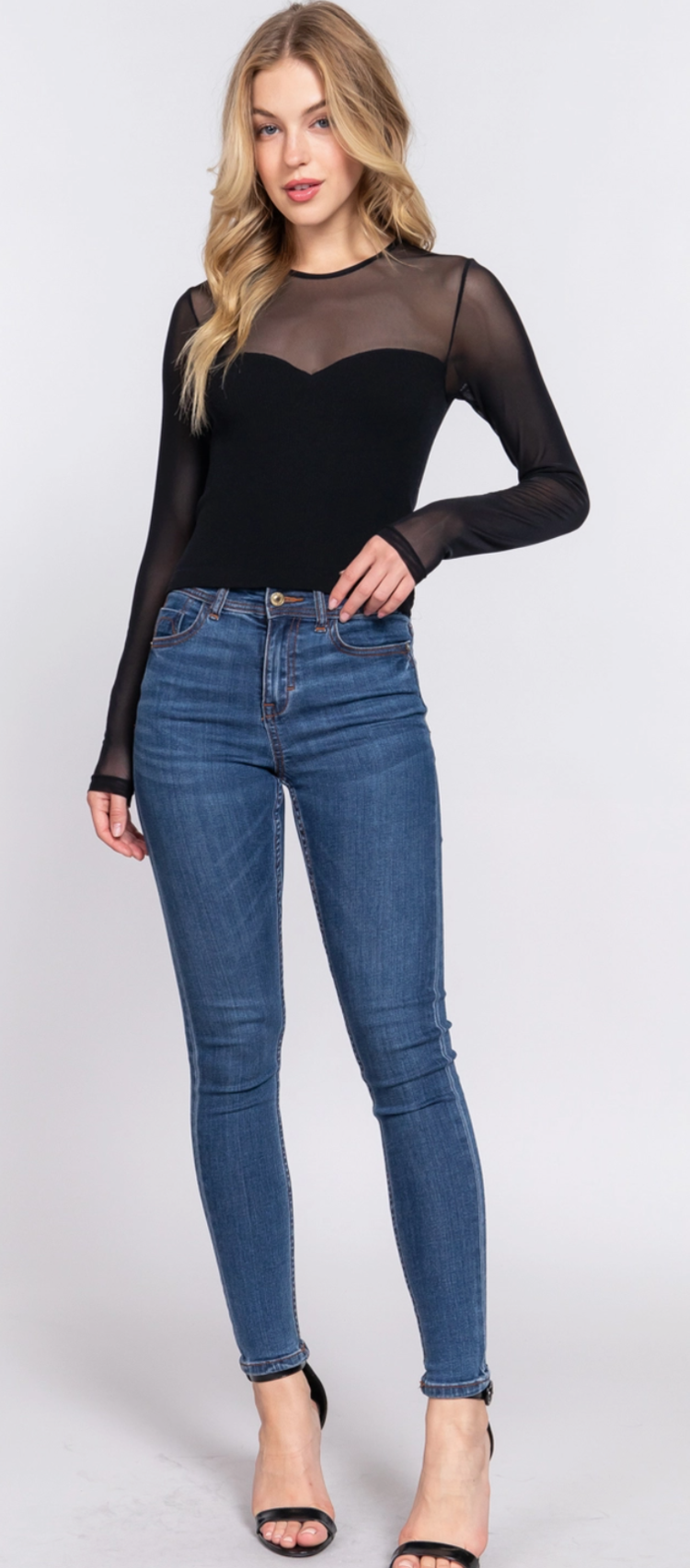 L/S Round Neck Mesh Seamless Top