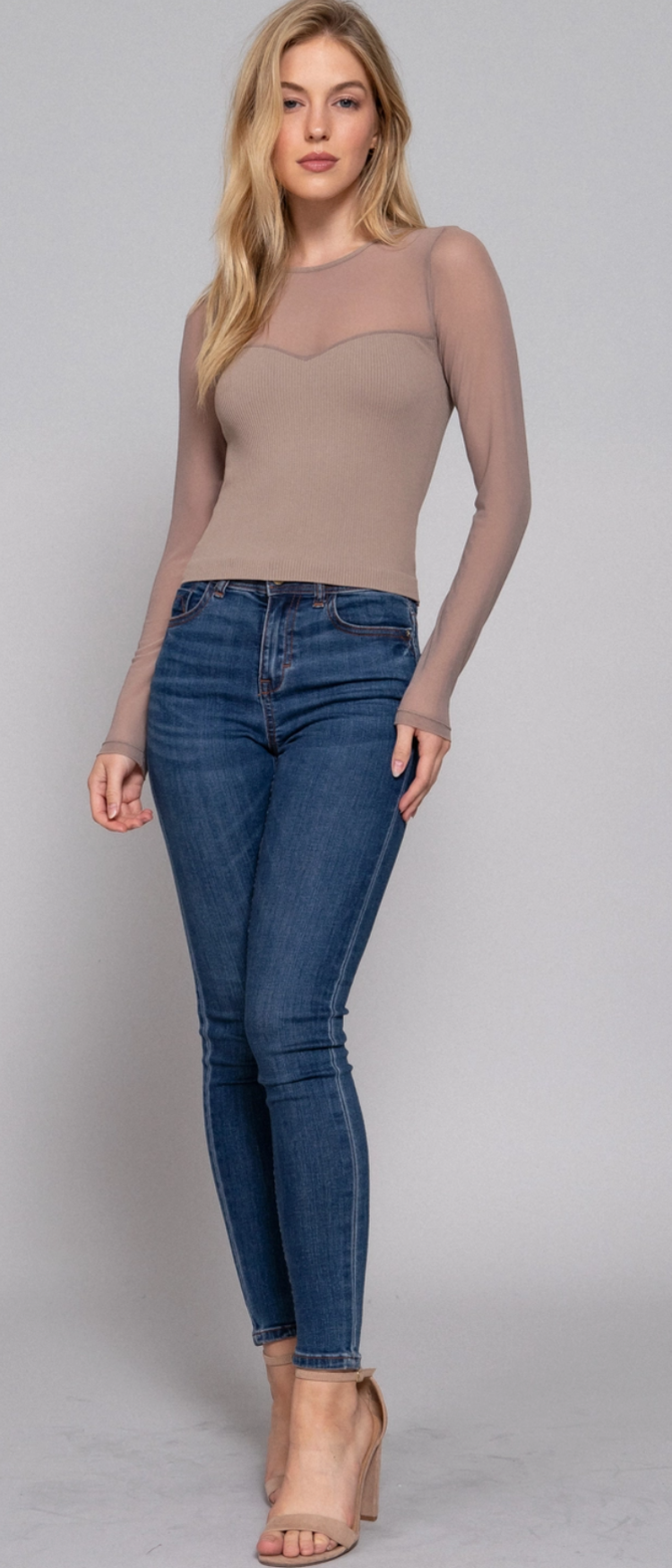 L/S Round Neck Mesh Seamless Top