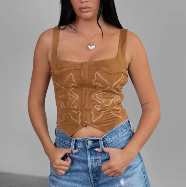 Embroidered Suede Corset