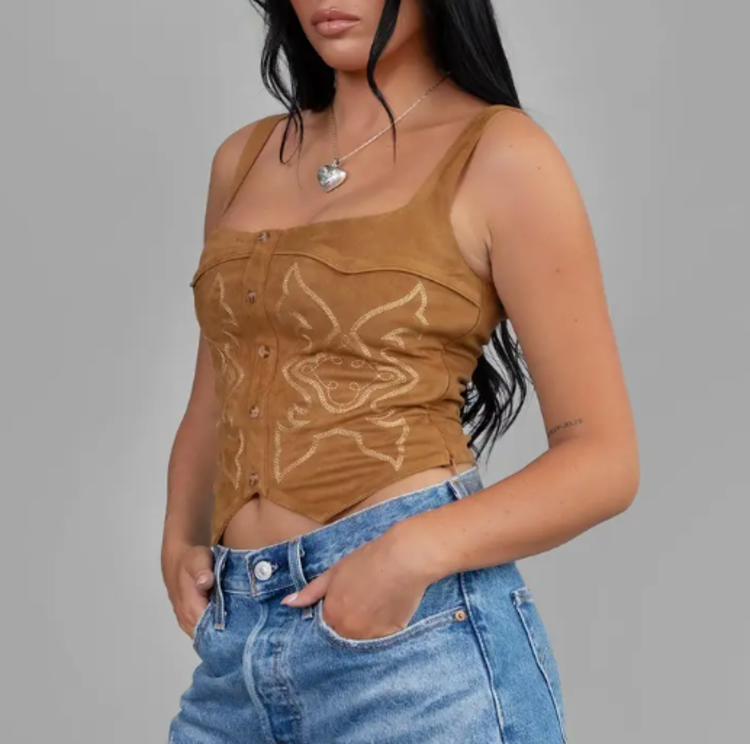 Embroidered Suede Corset