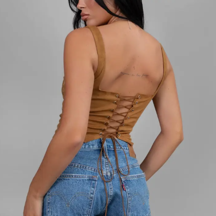 Embroidered Suede Corset