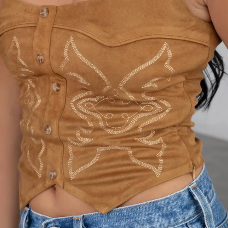 Embroidered Suede Corset
