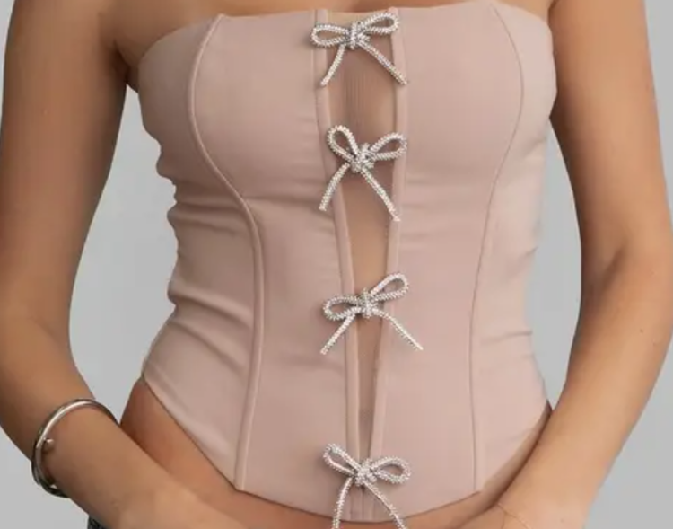 Bow Detail Strapless Bustier Top