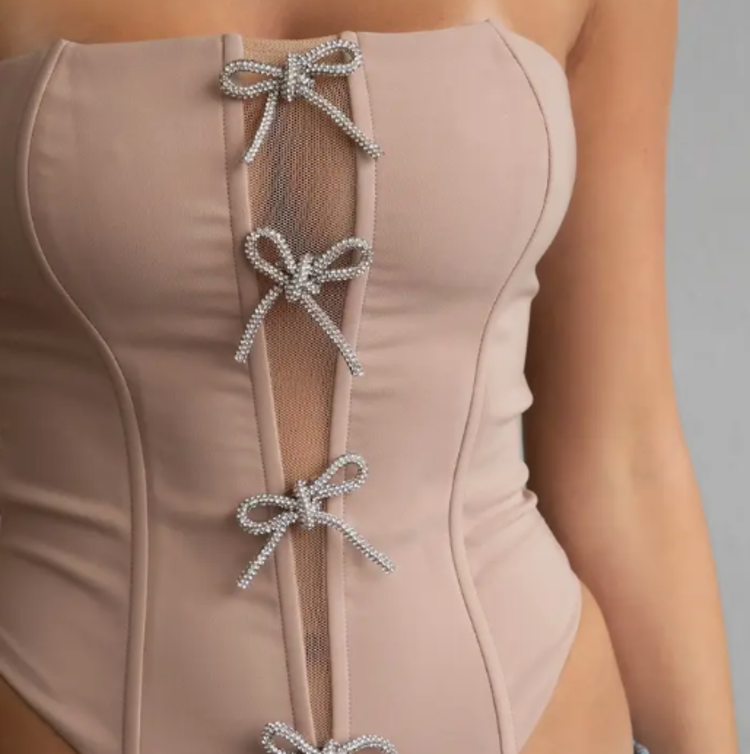 Bow Detail Strapless Bustier Top