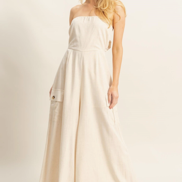 Strapless Cargo Style Tube Top Jumpsuit