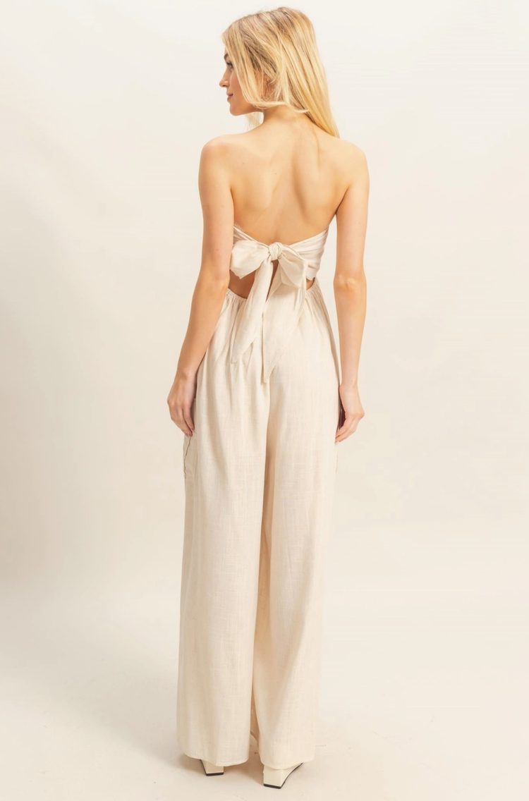 Strapless Cargo Style Tube Top Jumpsuit