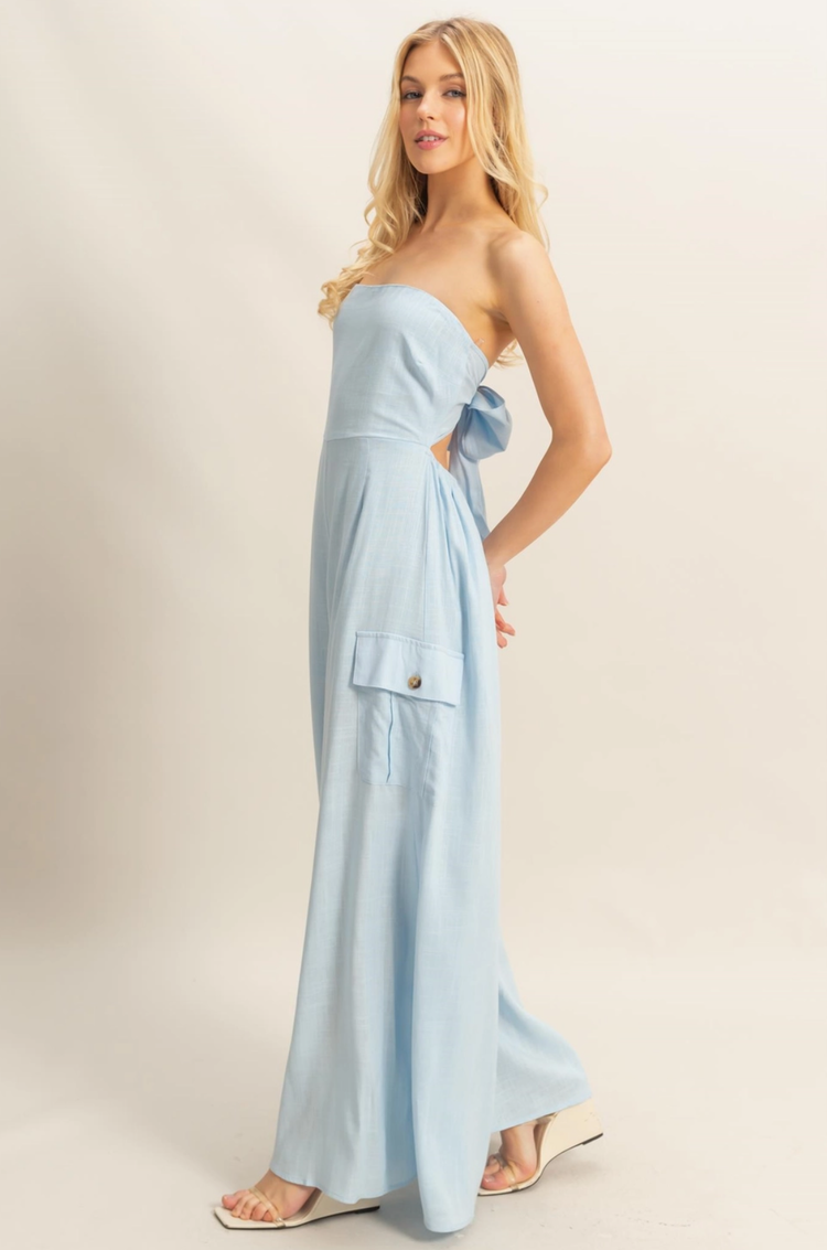 Strapless Cargo Style Tube Top Jumpsuit