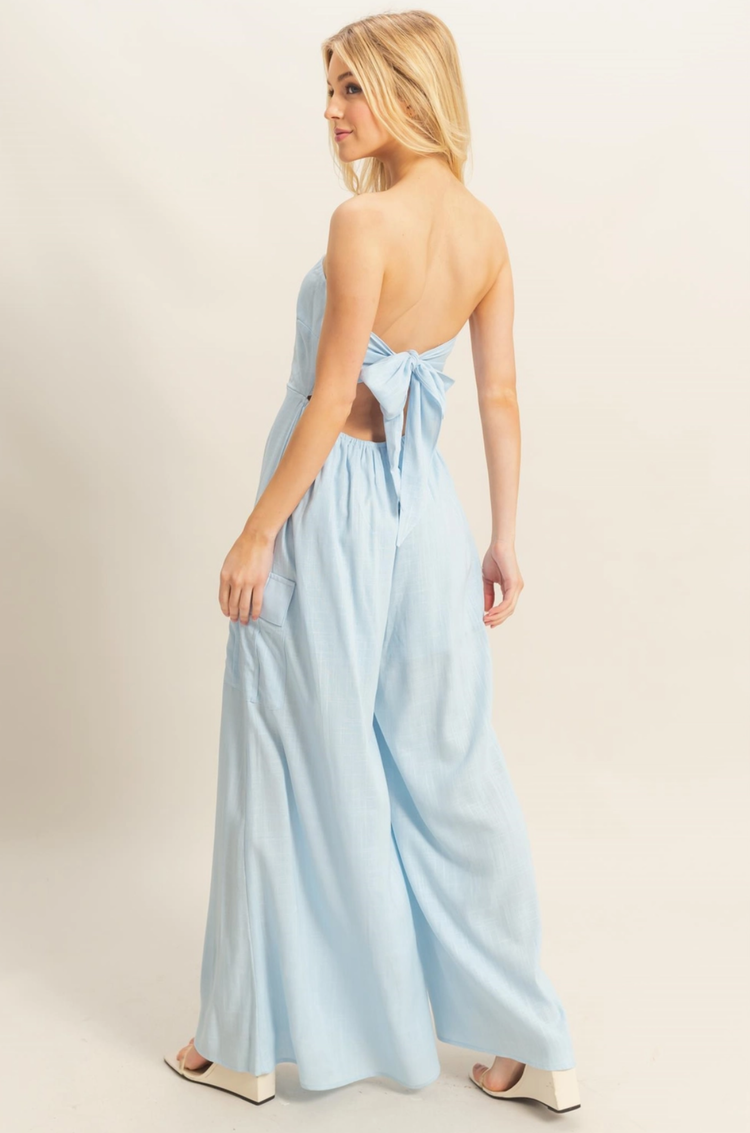 Strapless Cargo Style Tube Top Jumpsuit