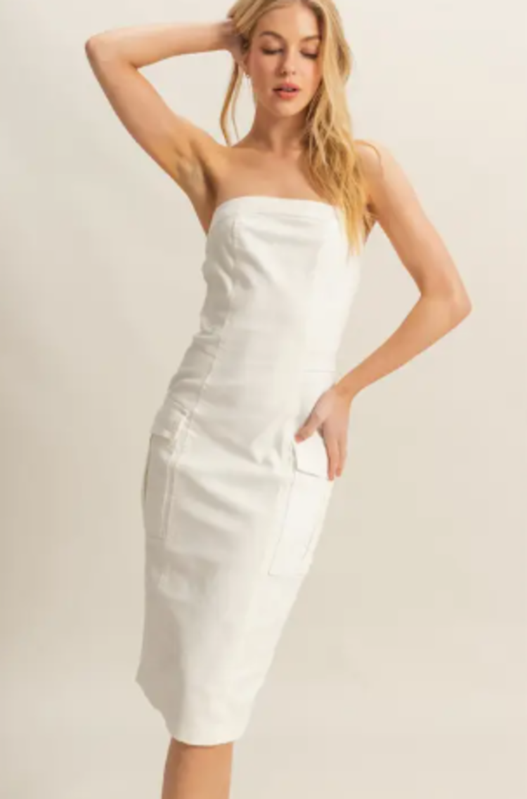 Enzyme Wash Stretchy Denim Midi Dress