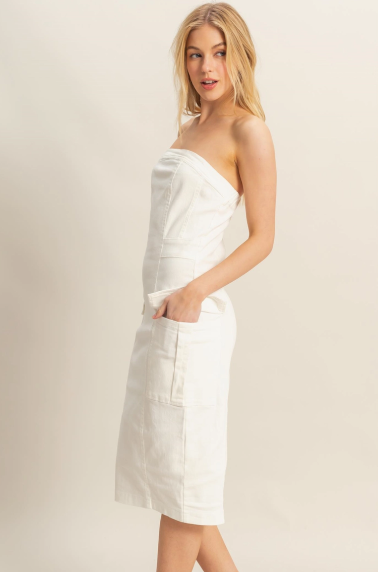 Enzyme Wash Stretchy Denim Midi Dress