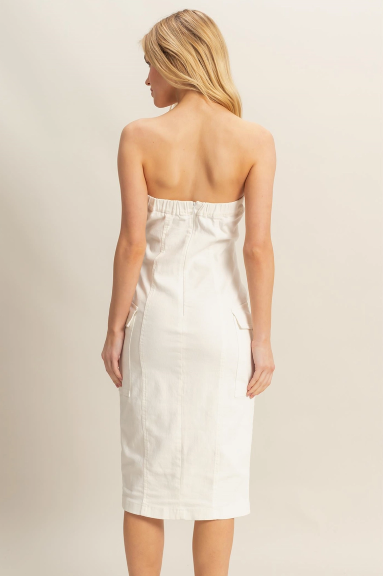 Enzyme Wash Stretchy Denim Midi Dress