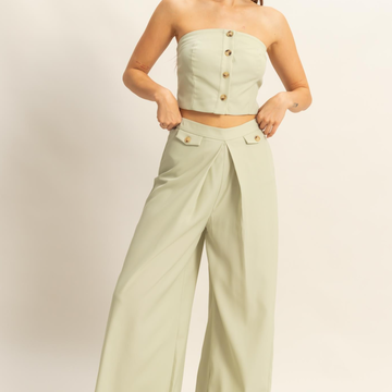 2-Piece Strapless Button Top/Pants Set