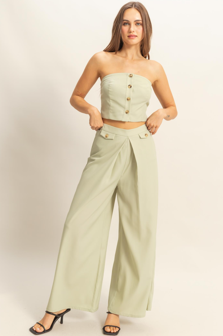2-Piece Strapless Button Top/Pants Set
