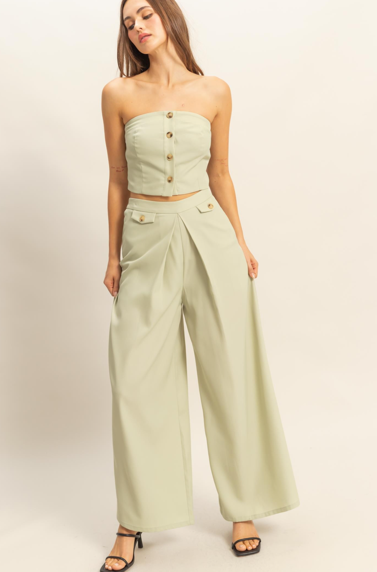 2-Piece Strapless Button Top/Pants Set